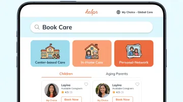 Helpr app interface displaying backup childcare and eldercare booking options