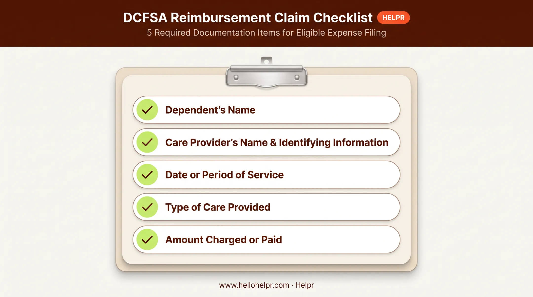 Dependent care FSA reimbursement documentation checklist for claims
