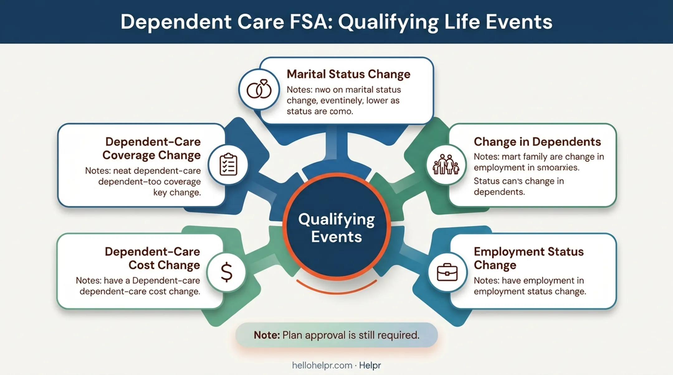 Five qualifying life events allowing mid-year dependent care FSA election changes