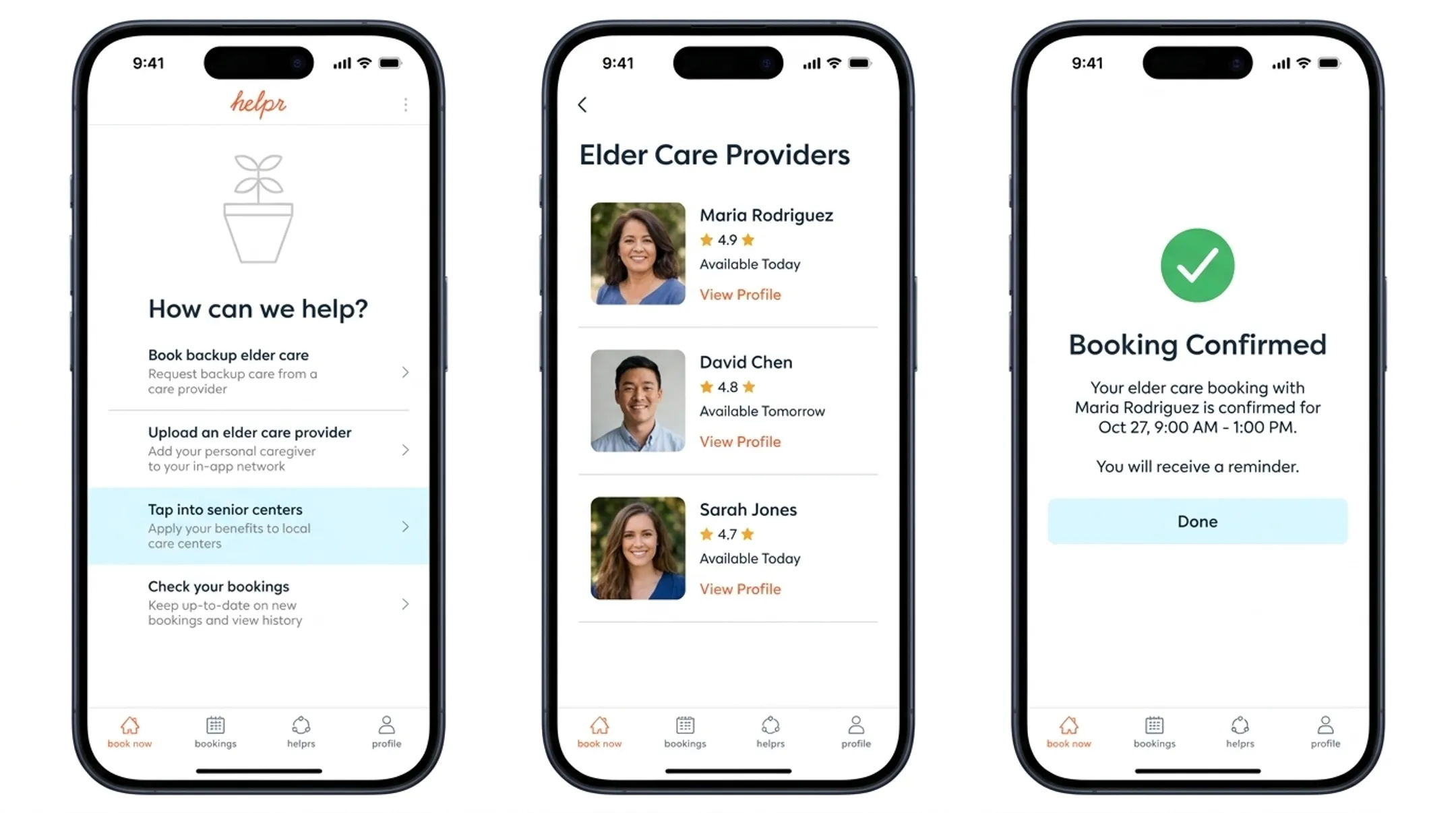 Employee using mobile app to book backup elder care services