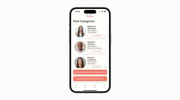 Helpr app interface showing companion caregiver search and booking