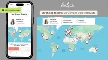 Helpr mobile app interface for booking vetted childcare while traveling