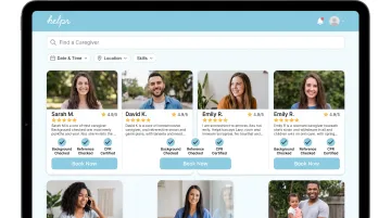 Helpr backup care platform interface displaying verified caregiver profiles