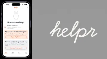 Helpr app interface showing backup care booking and Care Finder features