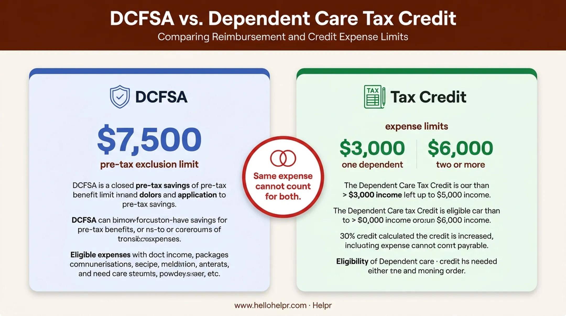 Dependent care FSA versus tax credit expense overlap comparison chart