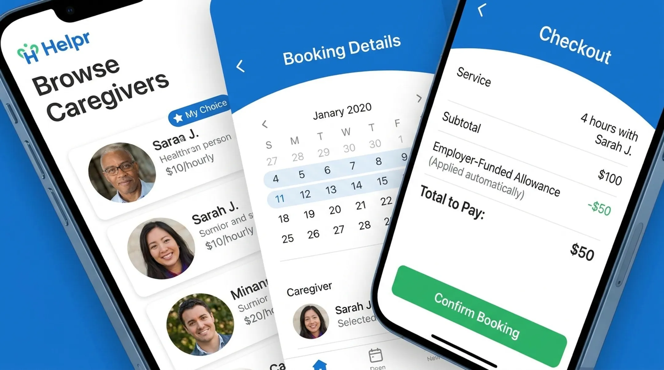 Helpr platform interface showing care allowance and provider booking