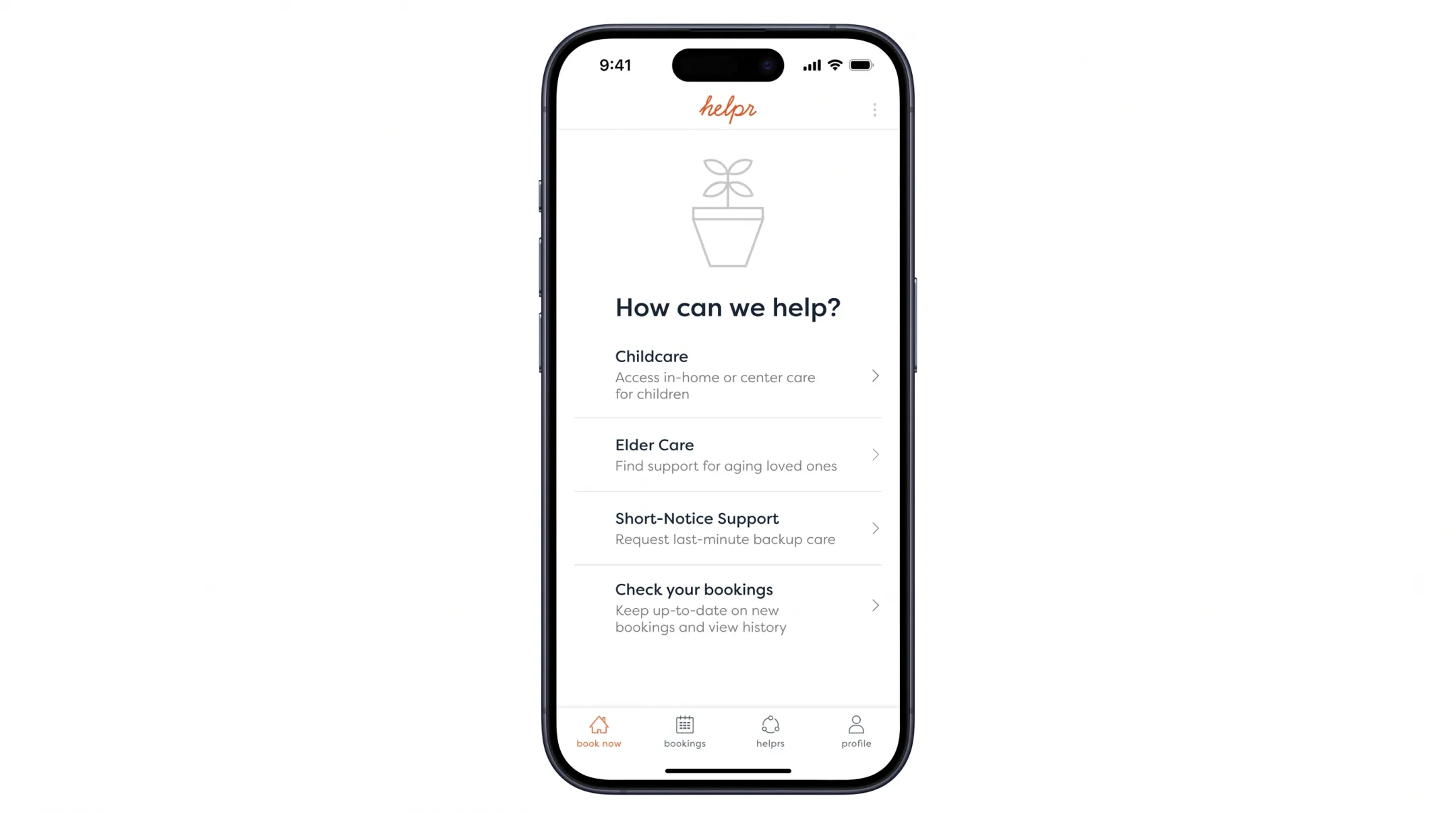 Helpr backup care platform interface for childcare and elder care support