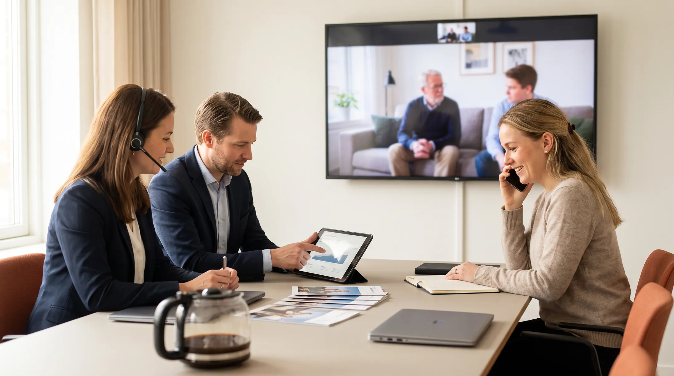 Eldercare support team helping employee arrange flexible family caregiving