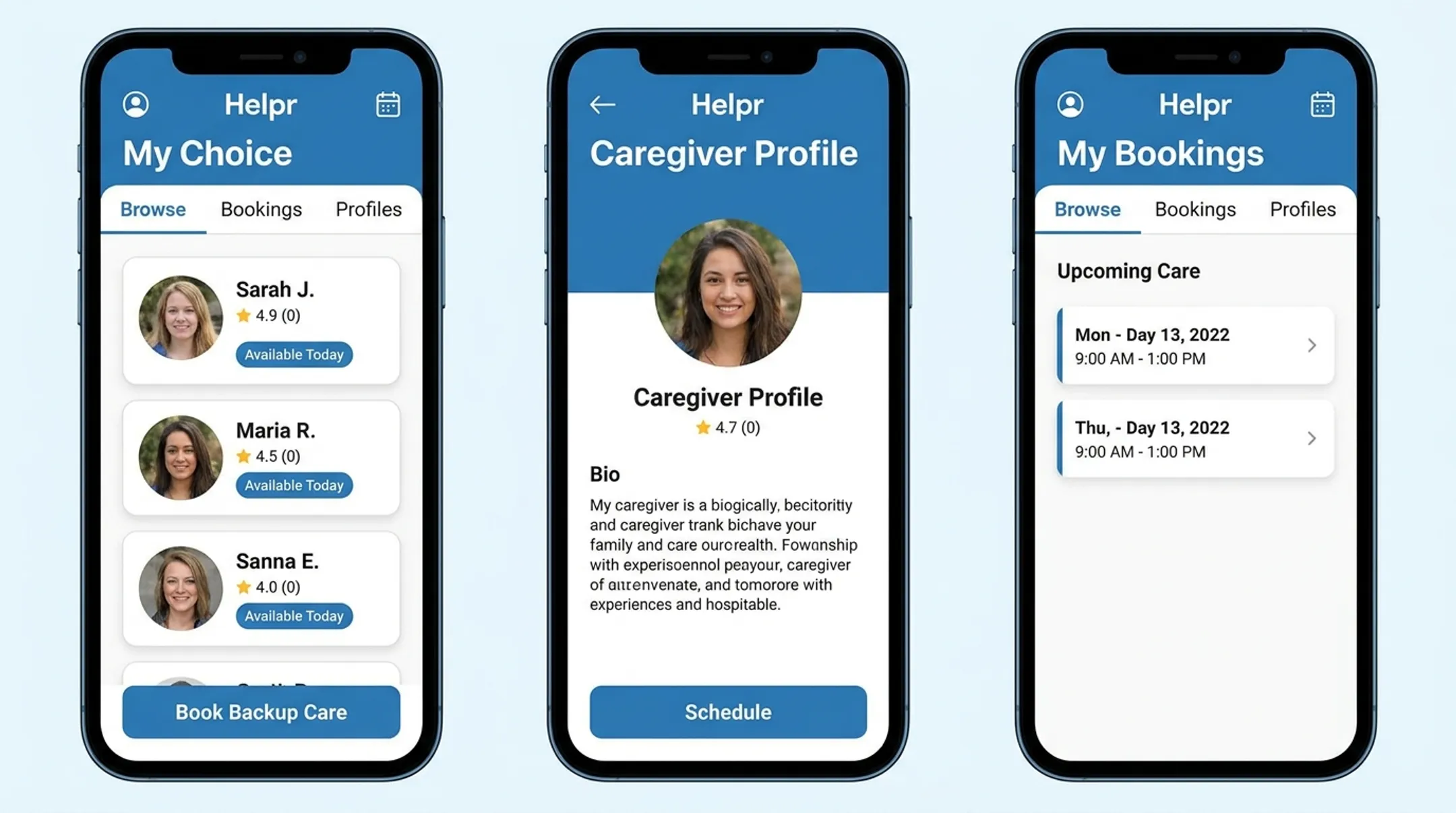 Helpr My Choice app interface for booking backup childcare providers