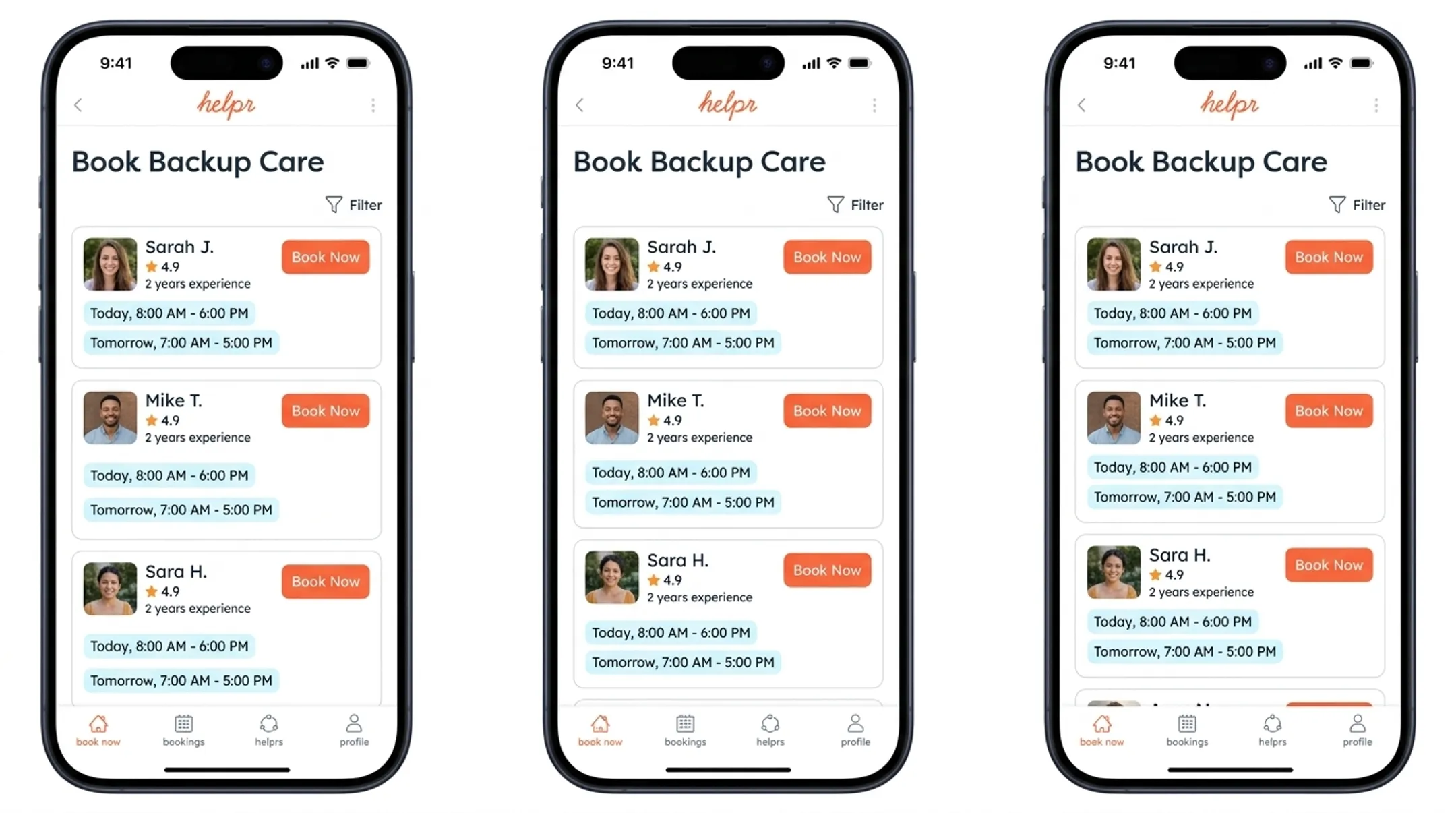 Helpr platform interface connecting families with vetted backup childcare providers
