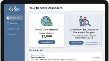 Helpr employer-sponsored care benefits platform showing stipend and placement options