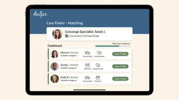 Helpr platform dashboard connecting families with vetted non-medical caregivers