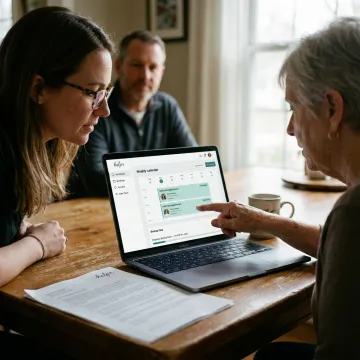 Care coordinator helping a family schedule in-home support