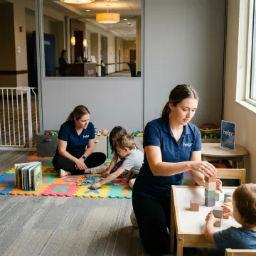 Caregivers supervising children at a corporate event