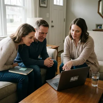Family reviewing caregiver options at home