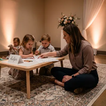 Caregiver supervising children at a wedding