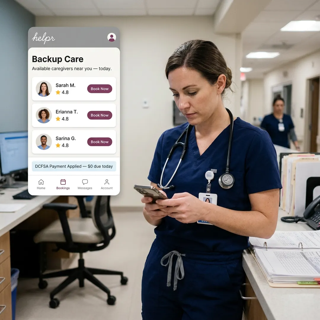 Healthcare worker reviewing childcare care options