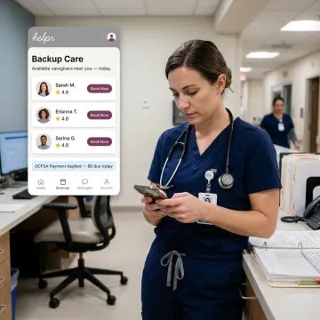 Healthcare worker reviewing childcare care options