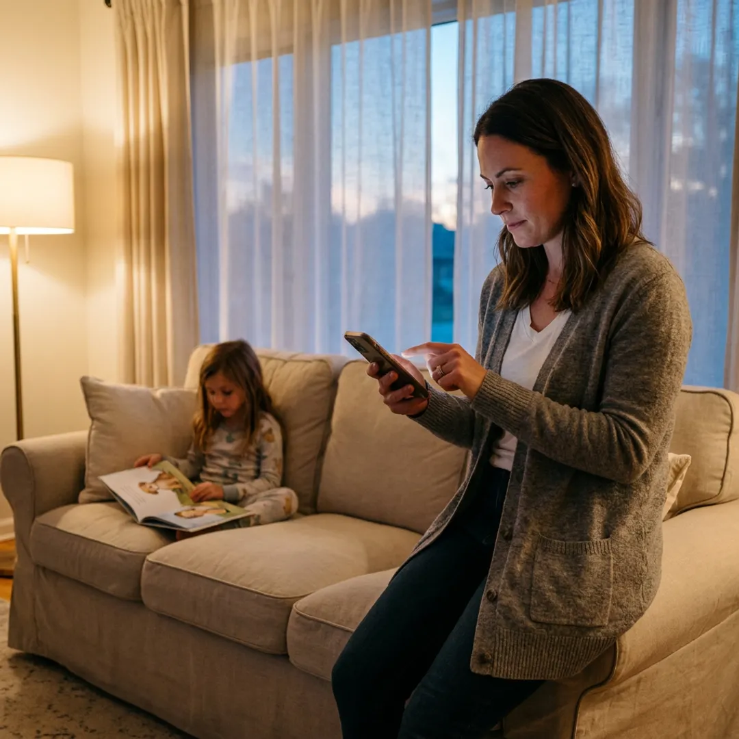 Parent booking evening babysitting on a phone