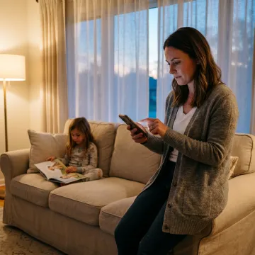 Parent booking evening babysitting on a phone
