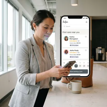 Parent reviewing childcare options on a phone