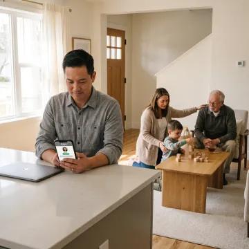 Working parent receiving family care support at home