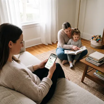 Working parent and child at home