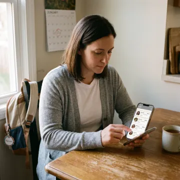 Parent arranging childcare on phone