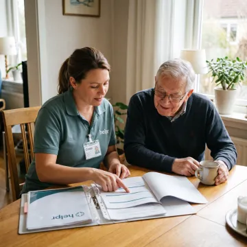 Caregiver reviewing training materials with an adult