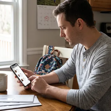 Working parent using a care benefits app