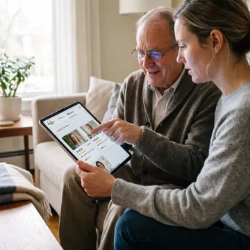 Parent and older adult reviewing care options