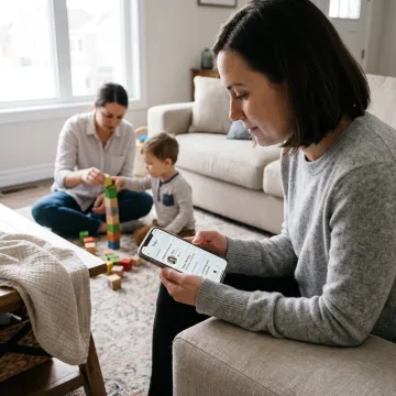 Working parent using a childcare app