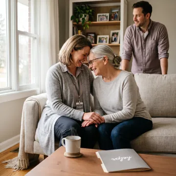 Companion talking with an older adult at home