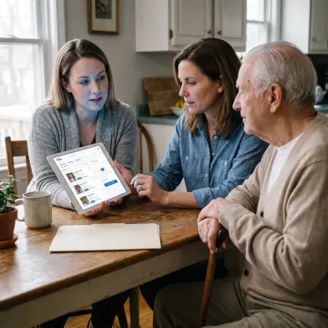 Care specialist helping a family plan eldercare