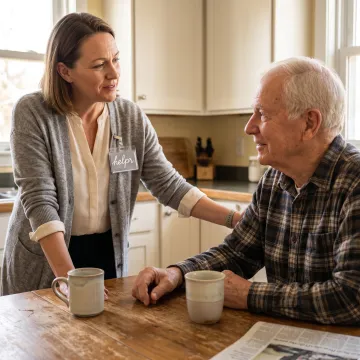 Family caregiver sharing a calm moment with an older adult