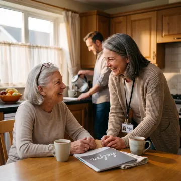 Companion spending time with a senior at home