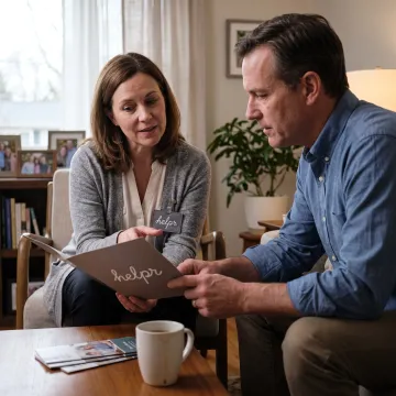 Care specialist speaking with a family about eldercare