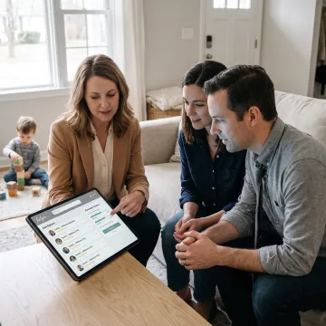 Family reviewing personalized care options with a consultant