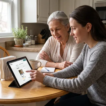 Working adult supporting an older parent at home
