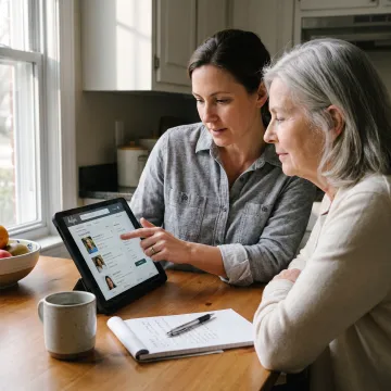 Adult child supporting an older parent at home