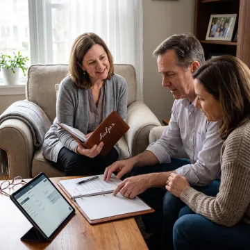 Care specialist helping family plan eldercare