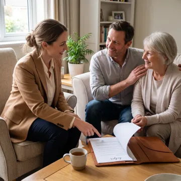 Care specialist speaking with a family