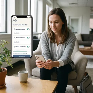 Employee reviewing family care options on a phone