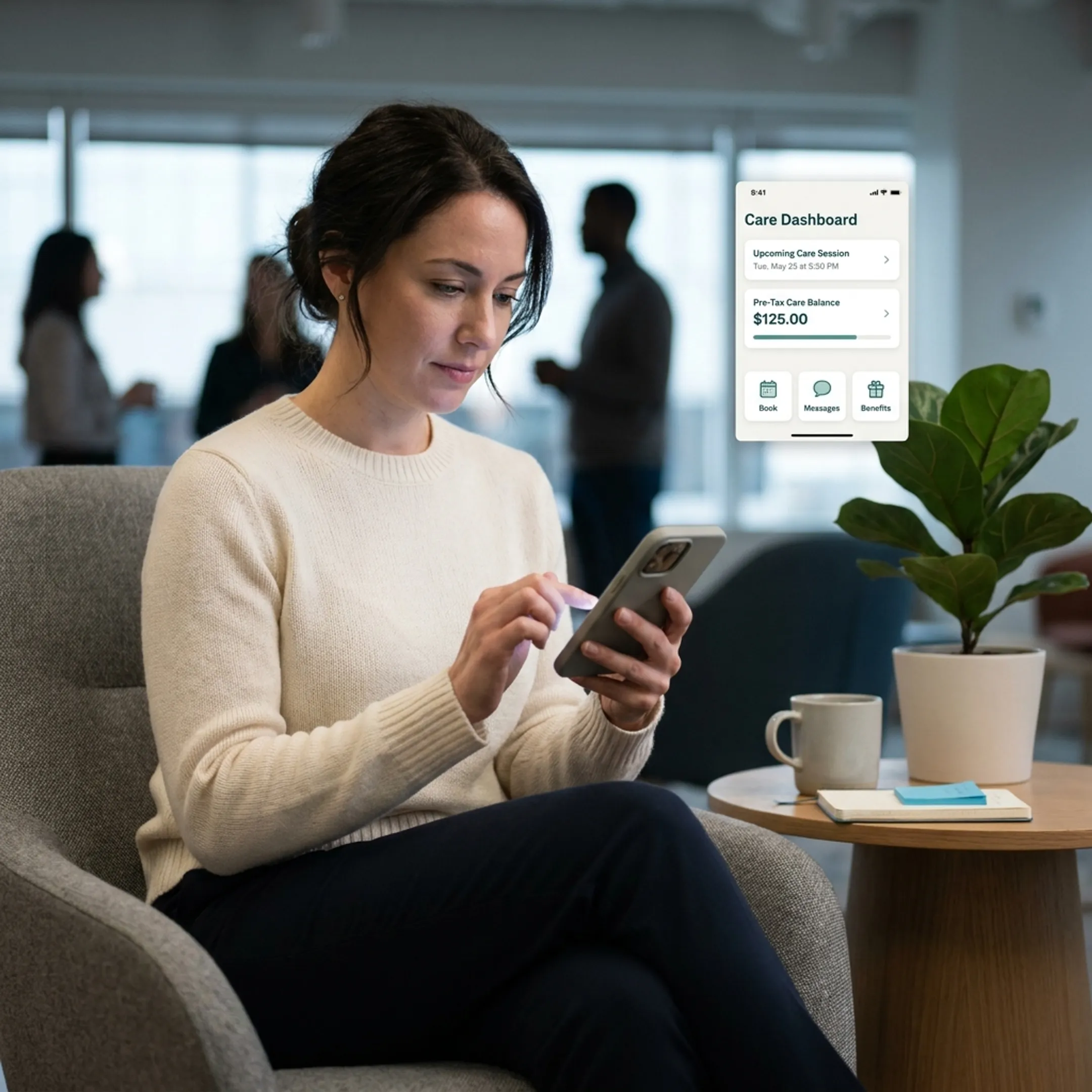 Employee using mobile app to manage corporate backup care benefits