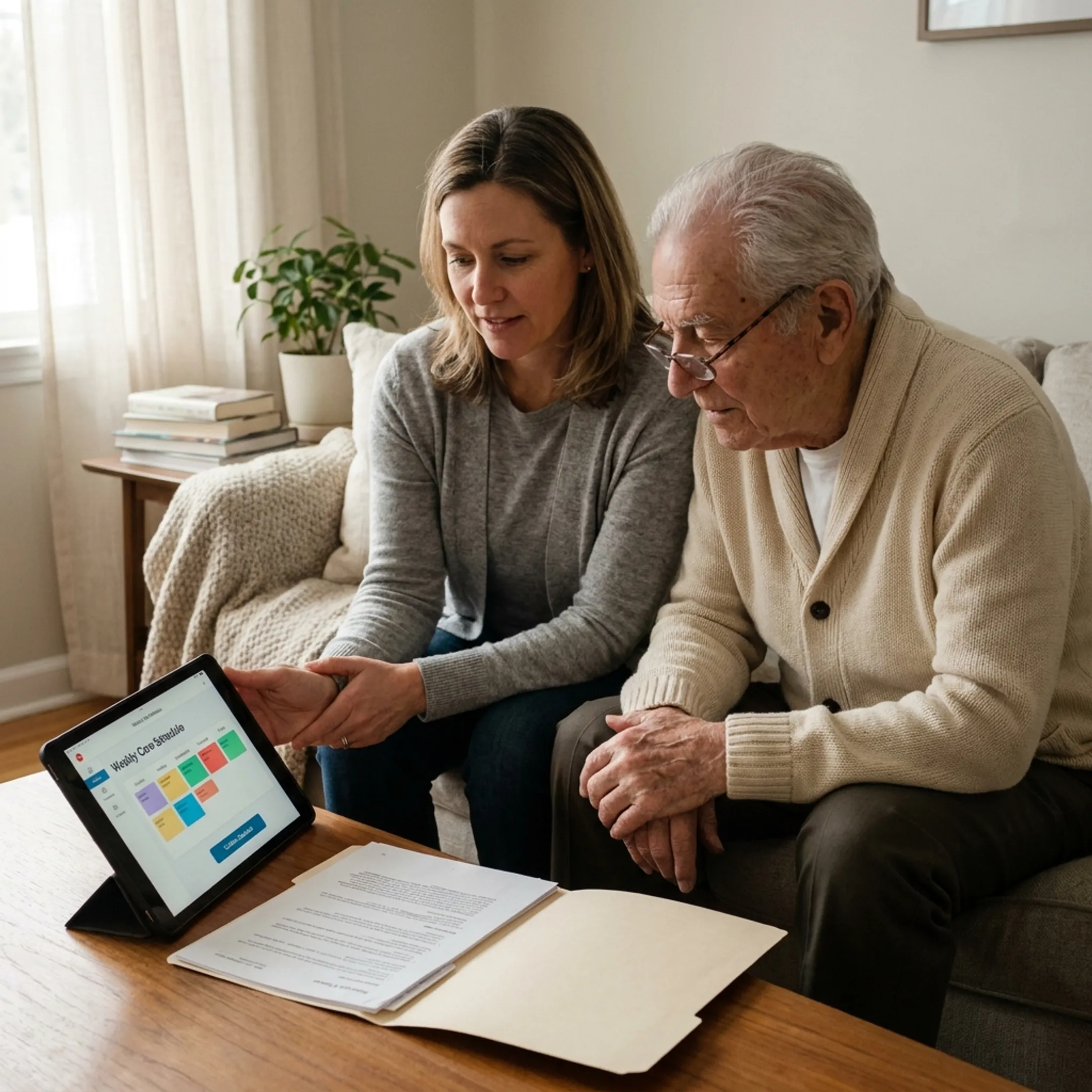 Care manager reviewing healthcare and daily living plans with an older adult