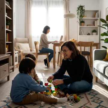 Temporary childcare provider helping children at home