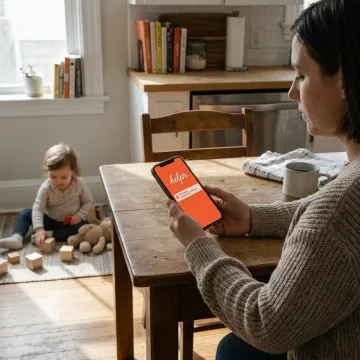 Parent arranging in-home babysitting through a mobile care app