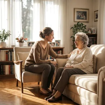 Private elderly sitter visiting with a senior at home
