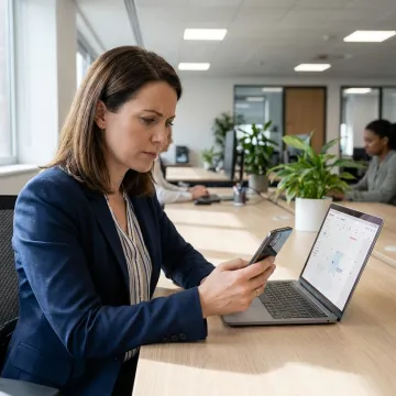 Parent using childcare benefits app at work