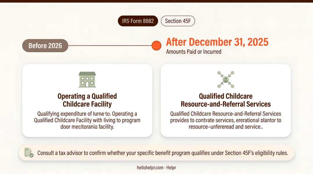 IRS Section 45F employer childcare tax credit comparison 2025 versus 2026 changes